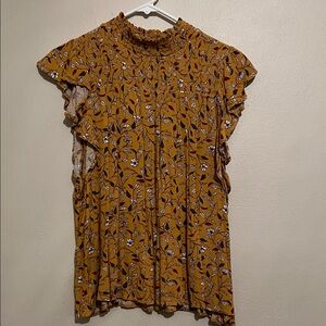 Falls Creek Mustard Floral Ruffle Blouse